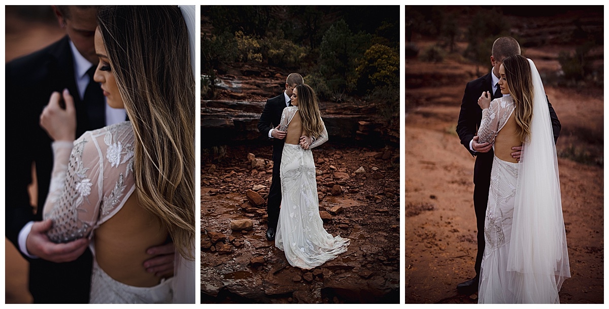 bride in sedona elopement arizona with canyon in background
