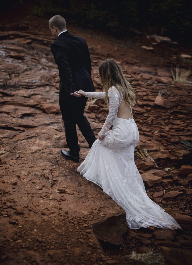 a Bride and groom at their elopement that flew with their wedding dress