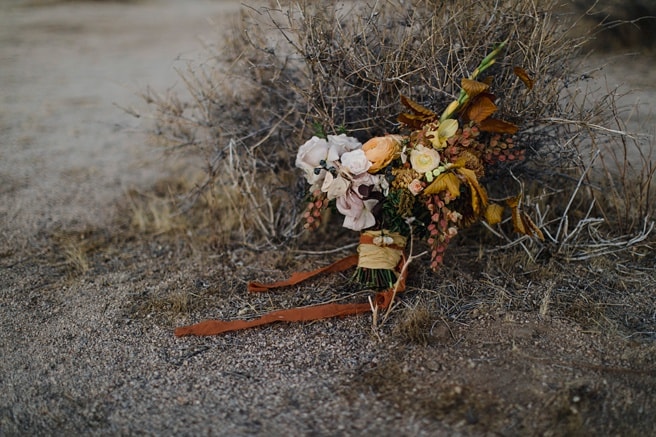 Elopement photography of a wedding bouquet at a desert wedding venue.