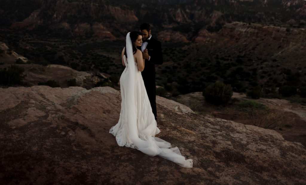 Elopement in Palo Duro Canyon at sunset.