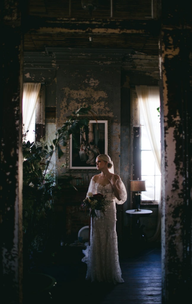 A bride at the Seraphim House wedding in New Orleans.