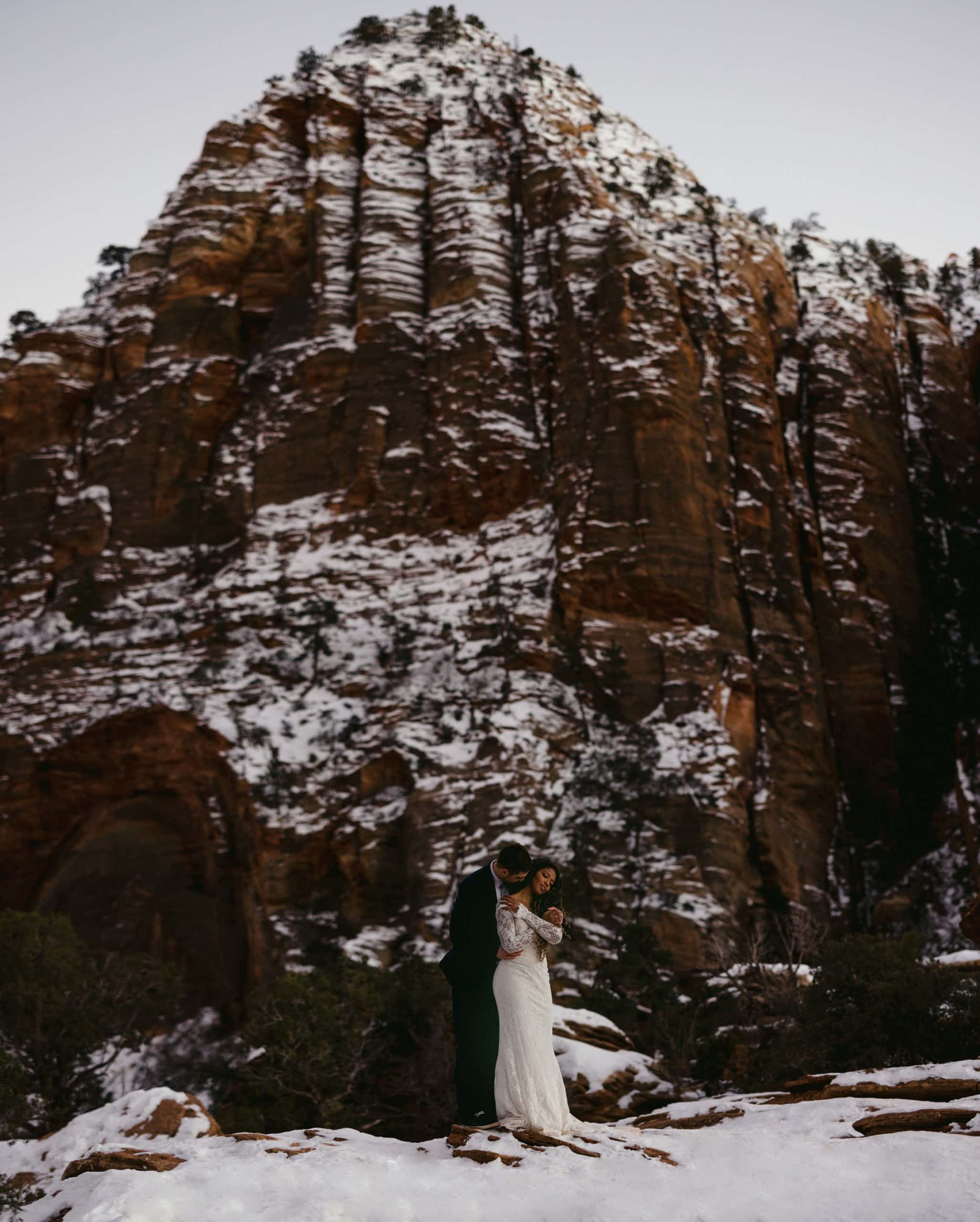 A zion national park elopement at Observation point in the winter.