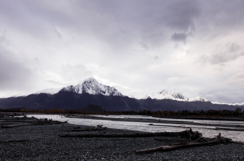 An elopement in Anchorage will be beautiful with mountain landscape.