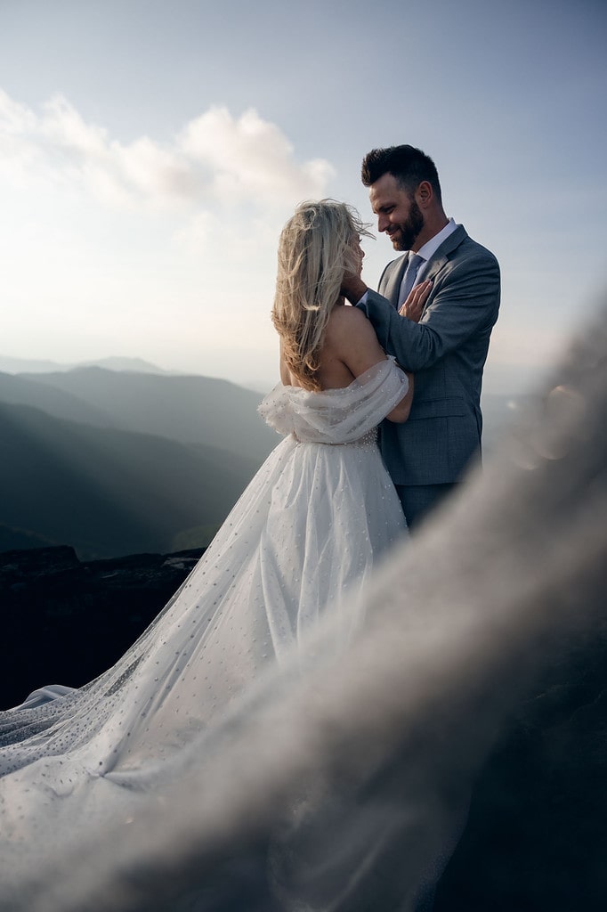 A couple eloping in the mountains surrounding Asheville.